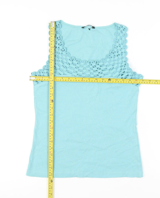 M&Co. Women’s Blue Crochet Trim 100% Cotton Tank Top Size M