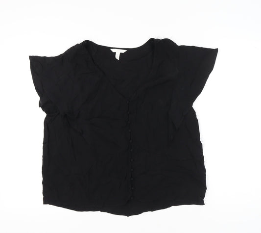 H&M Women’s Black Viscose Blouse XL Short Sleeve Button Front