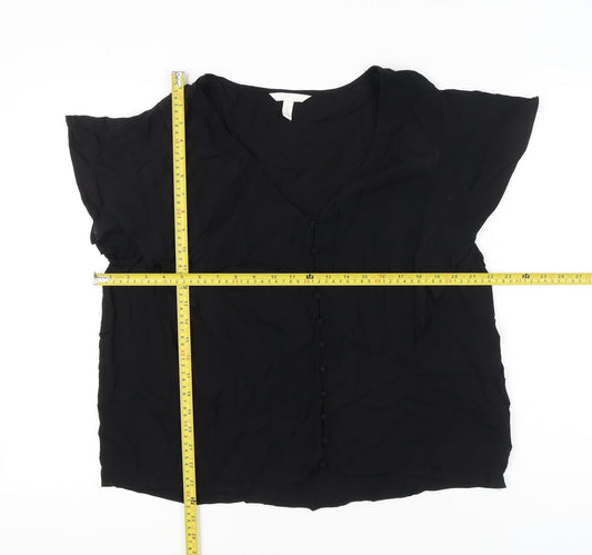 H&M Women’s Black Viscose Blouse XL Short Sleeve Button Front