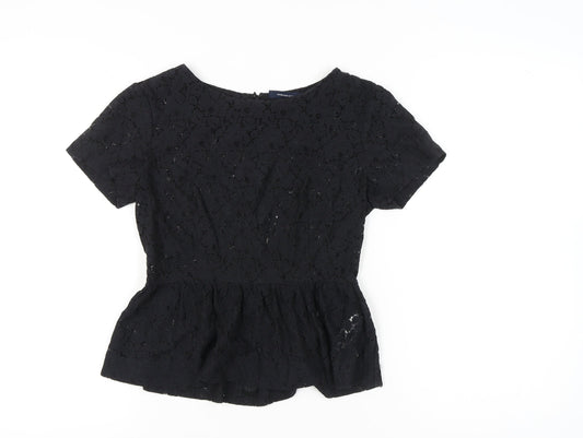 Womens UK Size 8 French Connection Black Peplum Blouse