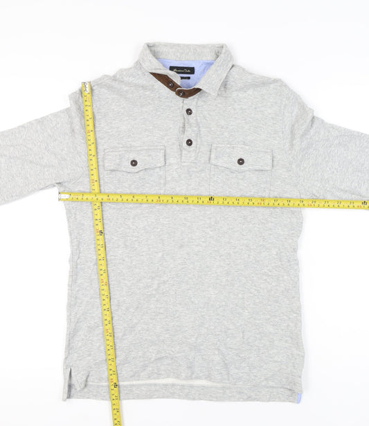 Massimo Dutti Men’s Grey Long Sleeve Polo Shirt Size L Casual