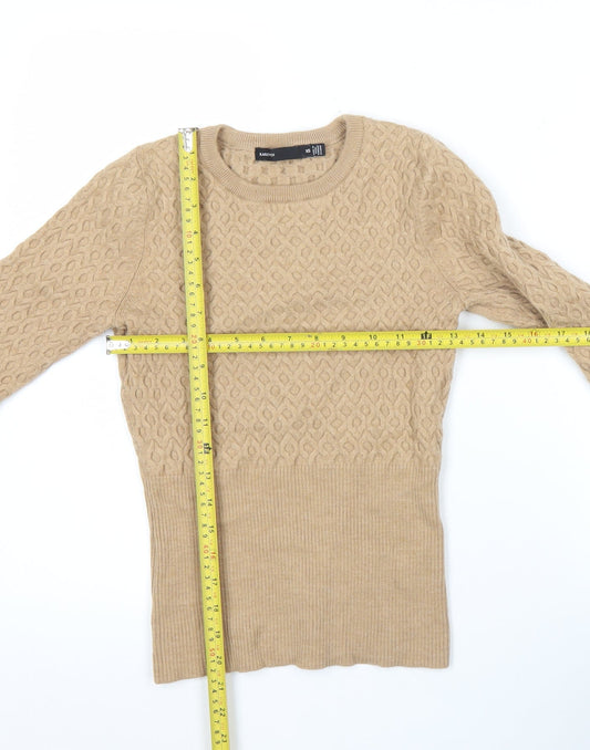 Karen Millen Womens Beige XS Cable Knit Crew Neck Jumper