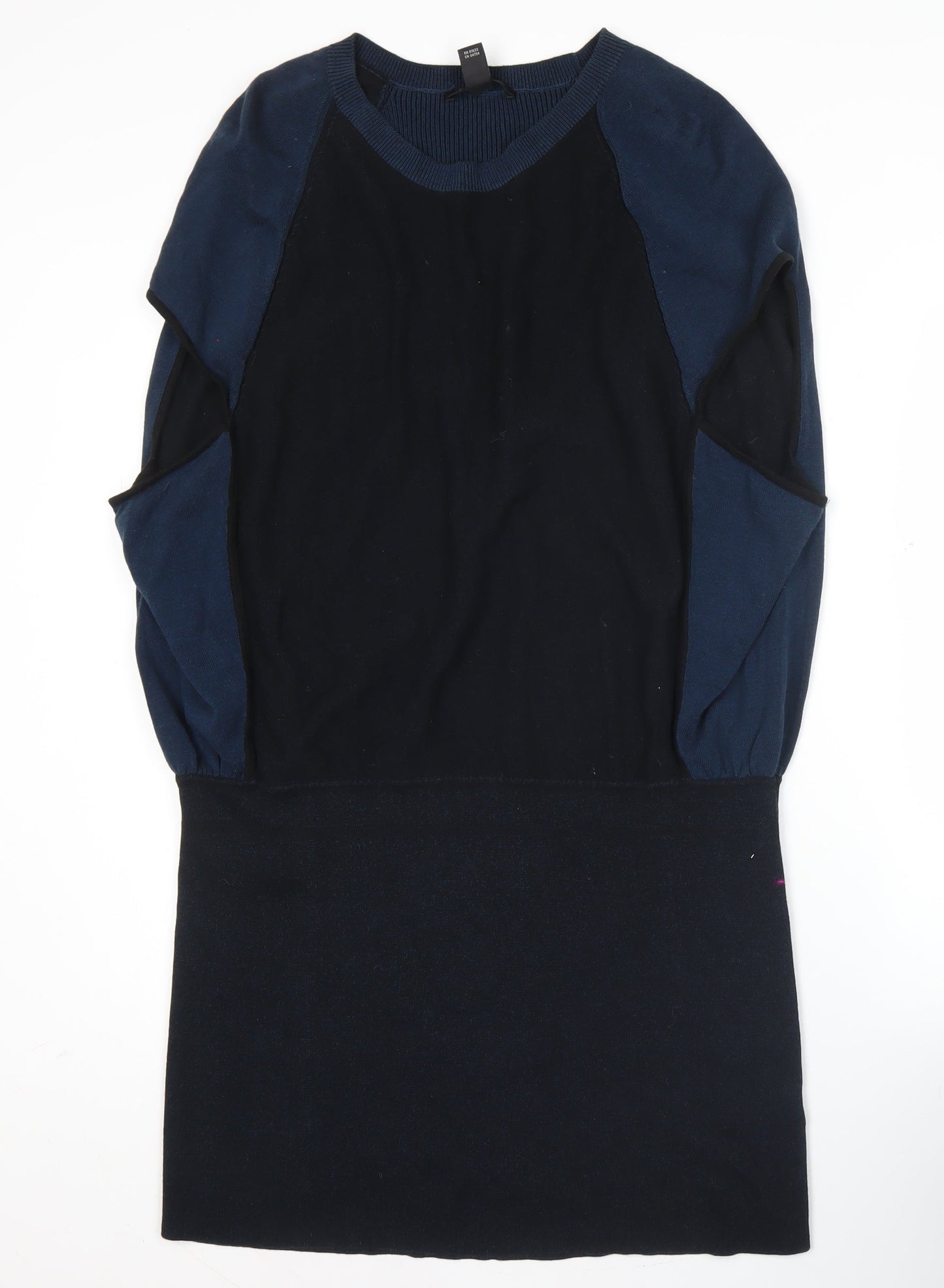 Kenneth Cole Women Blue Black XL Shift Dress Crew Neck Colourblock
