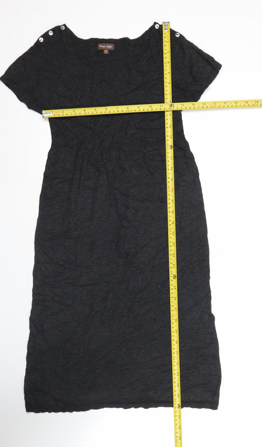 Phase Eight Women Black Size 10 Knit Shift Dress Buttons