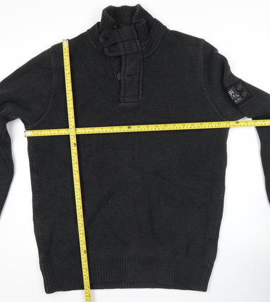 Superdry Mens Black XL Cotton High Neck Pullover Jumper