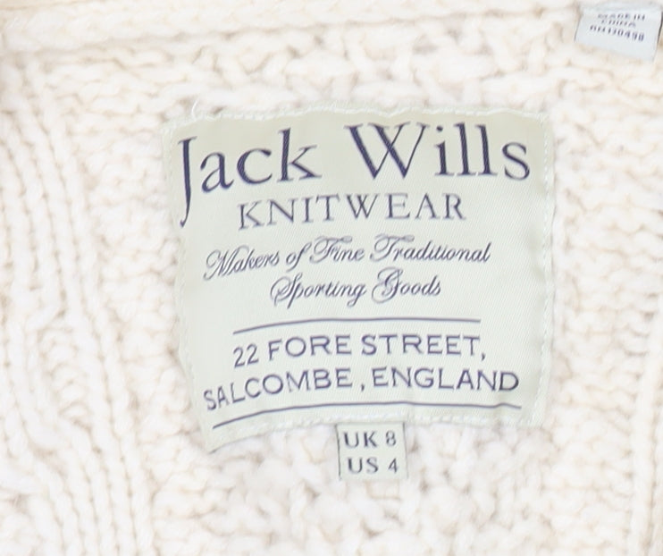 Jack Wills Womens Ivory Wool Chunky-Knit Cardigan UK 8
