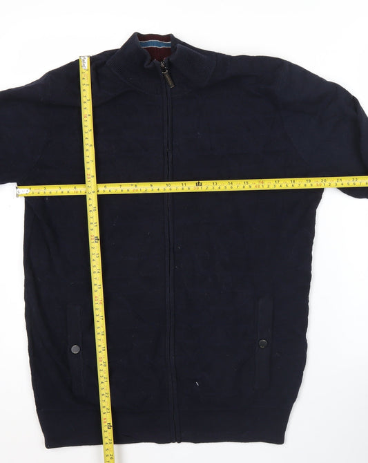 Ted Baker Men’s Blue Full Zip Cotton Jumper M Mock Neck