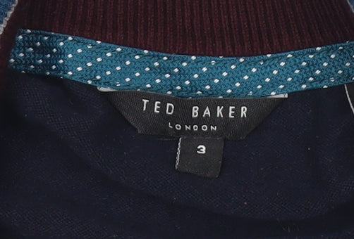 Ted Baker Men’s Blue Full Zip Cotton Jumper M Mock Neck