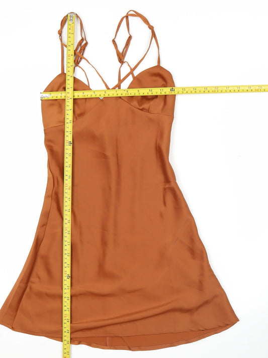 Urban Outfitters Women’s Brown Satin Slip Dress XS Sleeveless Sweetheart