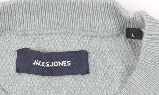 Jack & Jones Men’s Green Cotton Blend Pullover Jumper L