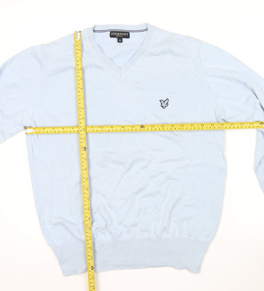 Lyle & Scott Men's Blue Cotton V-Neck Jumper Size M Long Sleeve