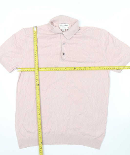Marks and Spencer Men’s Pink Silk Cotton Polo Shirt M
