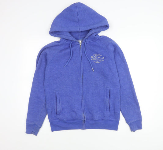 Jack Wills Womens Blue Hoodie Jacket UK 12 Full Zip Cotton Blend
