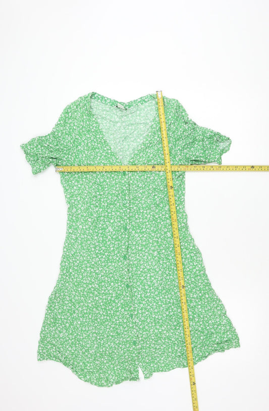 Monki Women’s Green Floral Viscose Midi Shirt Dress Size S
