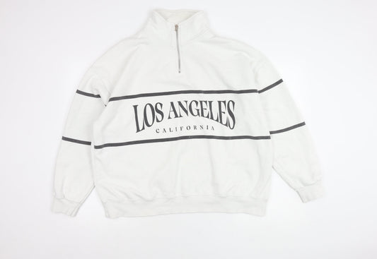 Additional front view of Pull&Bear unisex white xl los angeles 1/4 zip sweatshirt