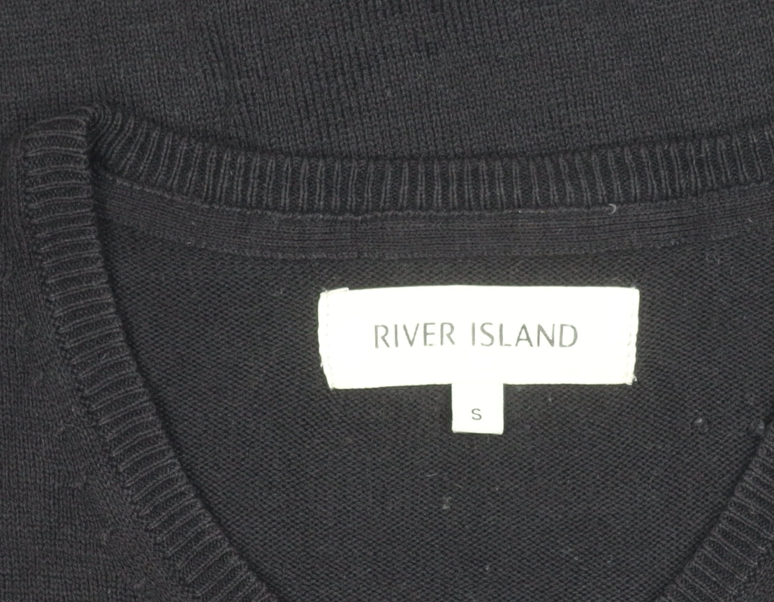 River Island Men's Black V-Neck Cotton Pullover Jumper Size S