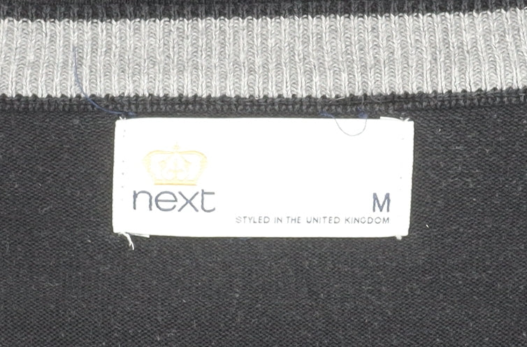 Next Mens Black V-Neck Knit Jumper M Regular Long Sleeve Pullover
