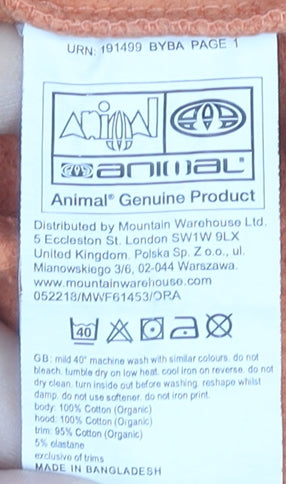 Animal Women’s Orange Pullover Hoodie UK 16 Graphic Print Cotton