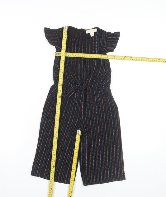 Primark Girls Black Striped Party Jumpsuit 4-5Y Short Sleeve Knitwear