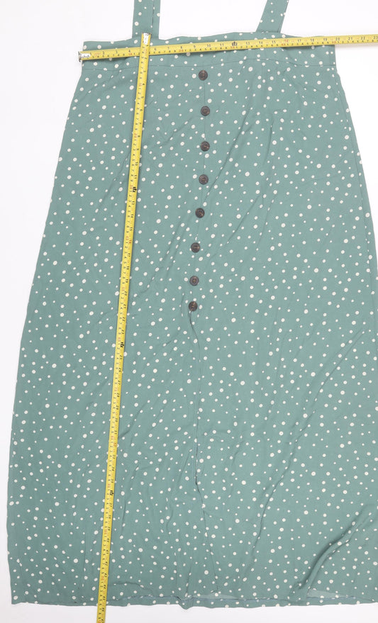 Boohoo Womens Green Polka Dot Midi Pinafore Dress Size 20
