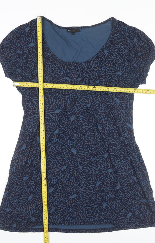 Next Women Blue Floral Shift Dress Size 14 Scoop Neck Short Sleeve