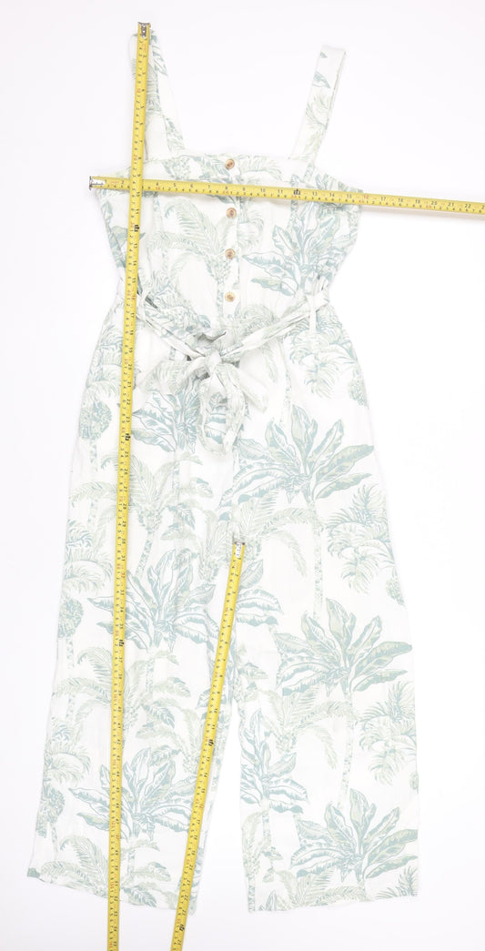 H&M Womens White Tropical Wide Leg Sleeveless Jumpsuit Size S