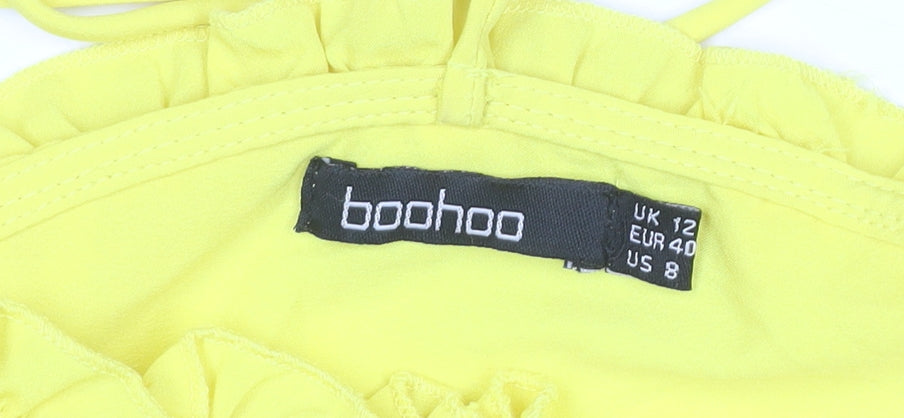 Boohoo Women Yellow Mini Dress UK 12 Ruffle V-Neck Long Sleeve Party