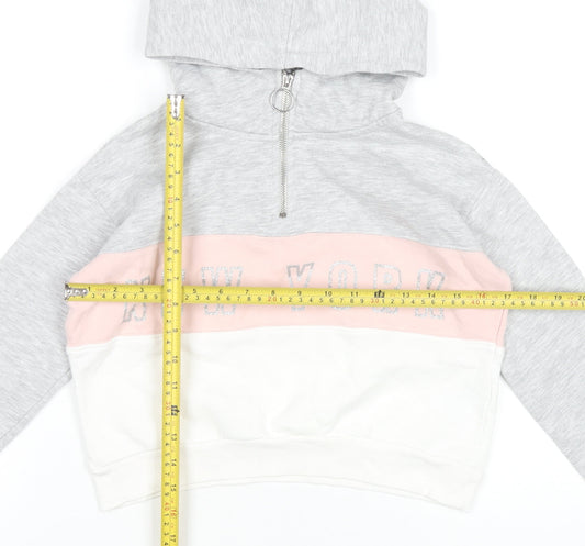 H&M Girls Grey Pink White Colourblock Hoodie 9-10Y Half Zip Hooded Sweatshirt