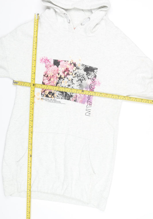 Next Girls Grey Floral Graphic Pullover Hoodie - 16 Years