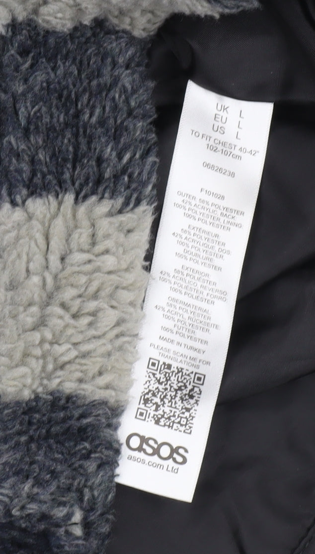 ASOS Men’s Black Grey Check Fleece Jacket Size L 40-42" Casual Winter