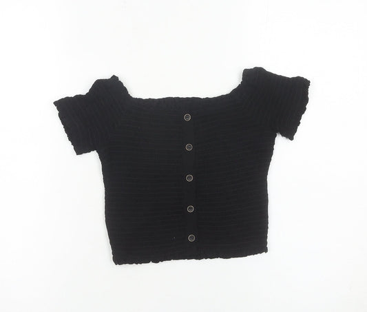 Womens UK Size 10 New Look Black Cropped Button-Up