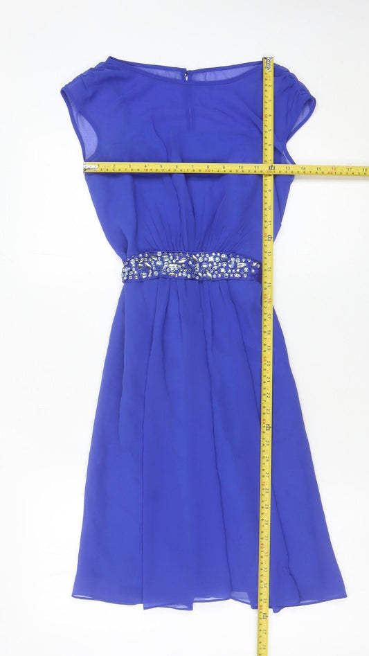 Coast Women’s Blue Beaded A-Line Formal Cocktail Dress UK 6
