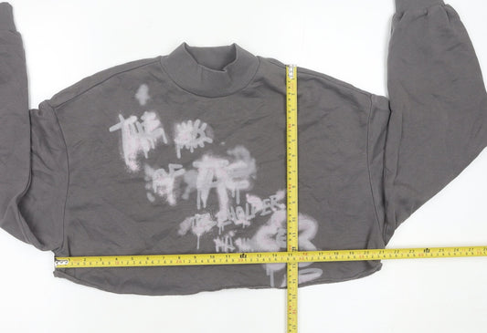 H&M Divided Women’s Grey Cropped Sweatshirt S Graffiti Print