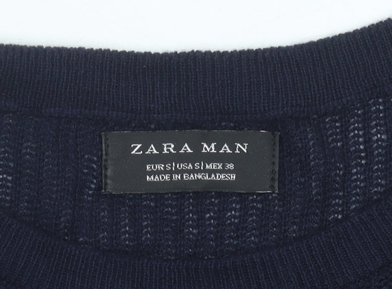 Zara Man Men’s Black Short Sleeve Slim Knit Pullover Jumper Size S