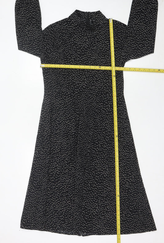 Monki Women’s Black Midi A-Line Dress Size 14 Long Sleeve High Neck