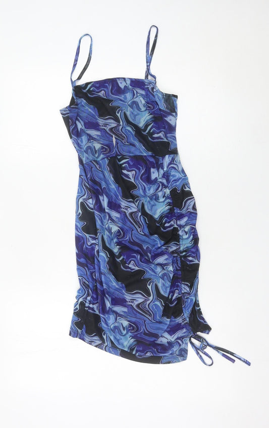 NAANAA Womens Blue Size 8 Bodycon Mini Dress Ruched Strappy Clubwear