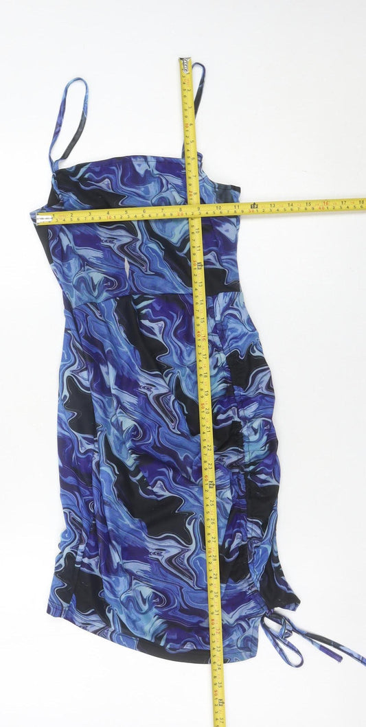 NAANAA Womens Blue Size 8 Bodycon Mini Dress Ruched Strappy Clubwear
