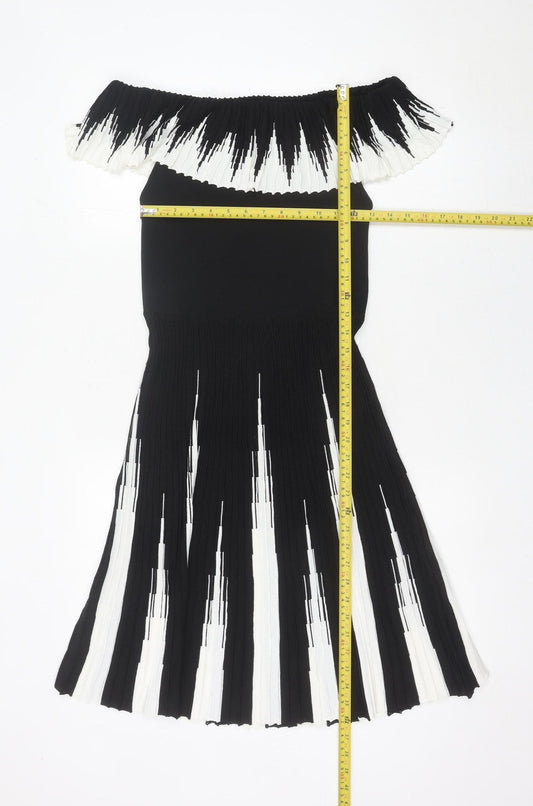 Lipsy Women’s Black White Striped One Shoulder Bodycon Dress Size 12