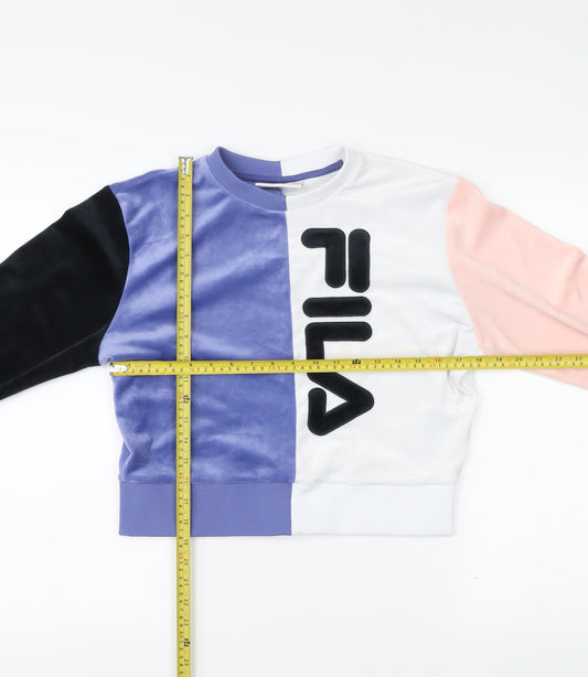Fila Womens Colourblock Velour Sweatshirt M White Pink Blue Black