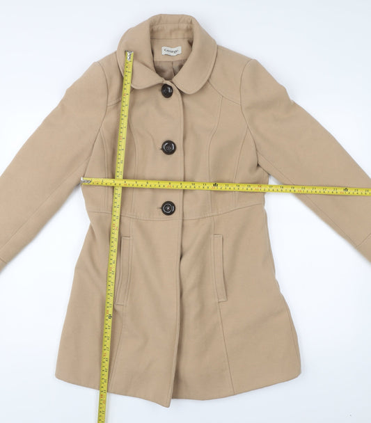 George Women’s Beige Mid-Length Coat UK 12 Buttoned Overcoat