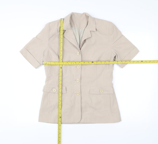 New Look Women’s Beige Short Sleeve Blazer UK 12 Buttoned Workwear