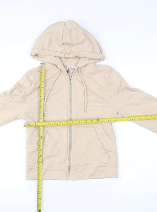 H&M Women Beige Full Zip Hoodie Sweatshirt Size S Cotton Blend