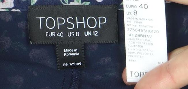 Topshop Womens Blue Floral High Rise Button Shorts Size 12