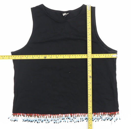 ASOS Womens Black Cotton Beaded Cropped Tank Top Size 8