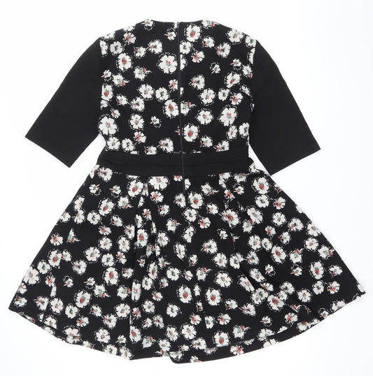 Zara Women Black Floral Fit & Flare V-Neck Dress Size L