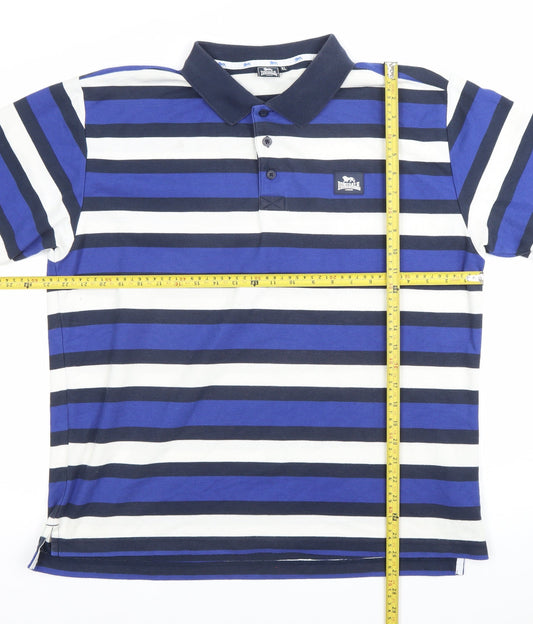 Lonsdale Men’s Blue XL Striped Polo Shirt Short Sleeve Casual