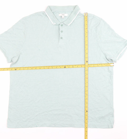 Marks and Spencer Men’s Green 2XL Polo Shirt Modal Blend