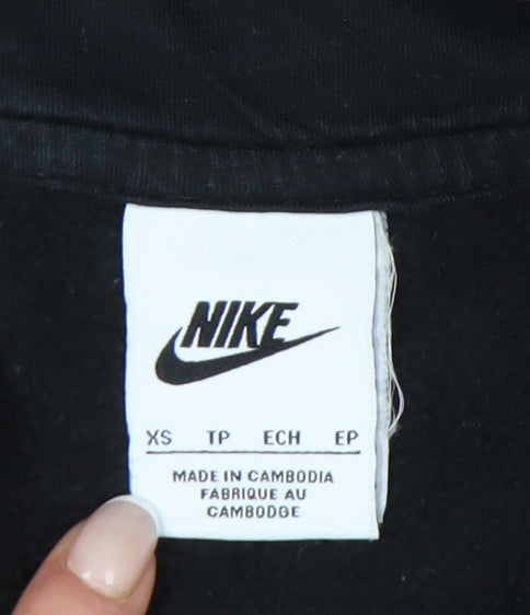 Nike Womens Black XS Pullover Hoodie Sweatshirt Logo Tape Sleeve