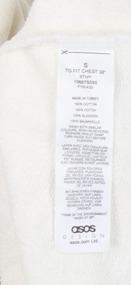 Mens UK Size S ASOS DESIGN White Pullover Hoodie