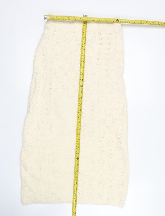 Marks and Spencer Women's Ivory Knit Pencil Skirt Size S Acrylic Blend
